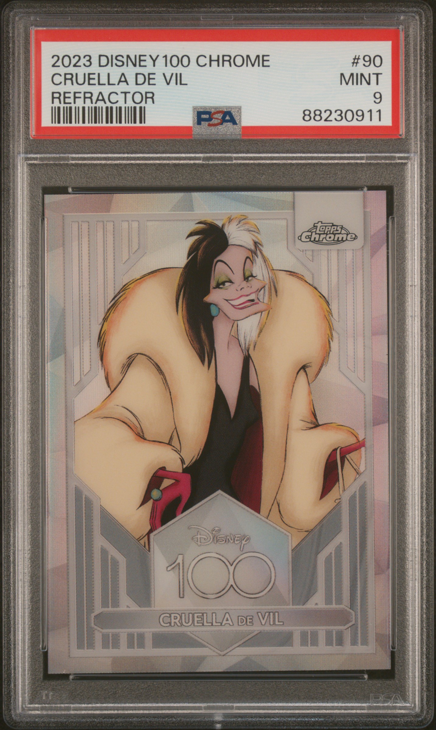2023 Topps Chrome Disney100 Cruella De Vil #90 (Refractor) Mint 9 front