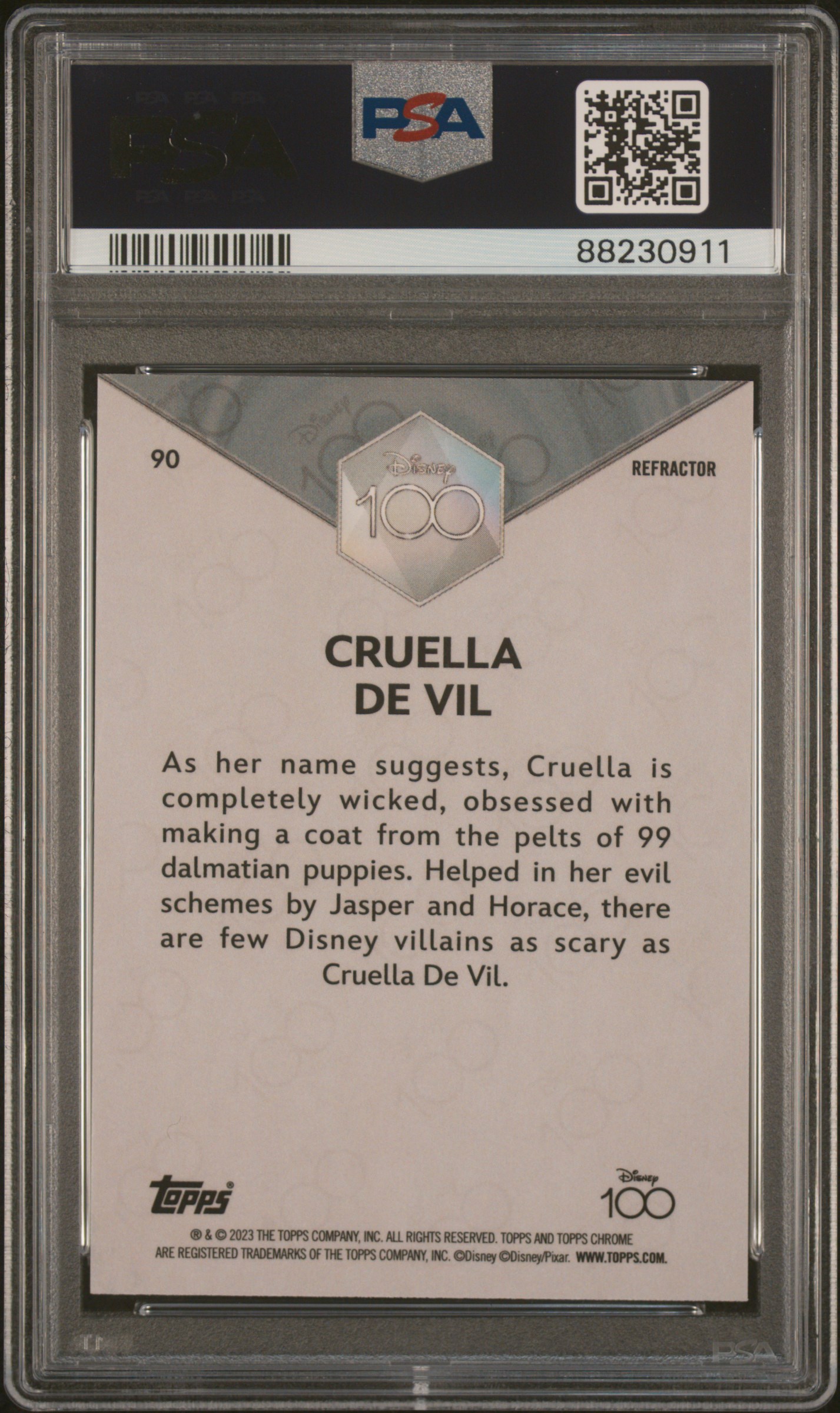 2023 Topps Chrome Disney100 Cruella De Vil #90 (Refractor) Mint 9 back