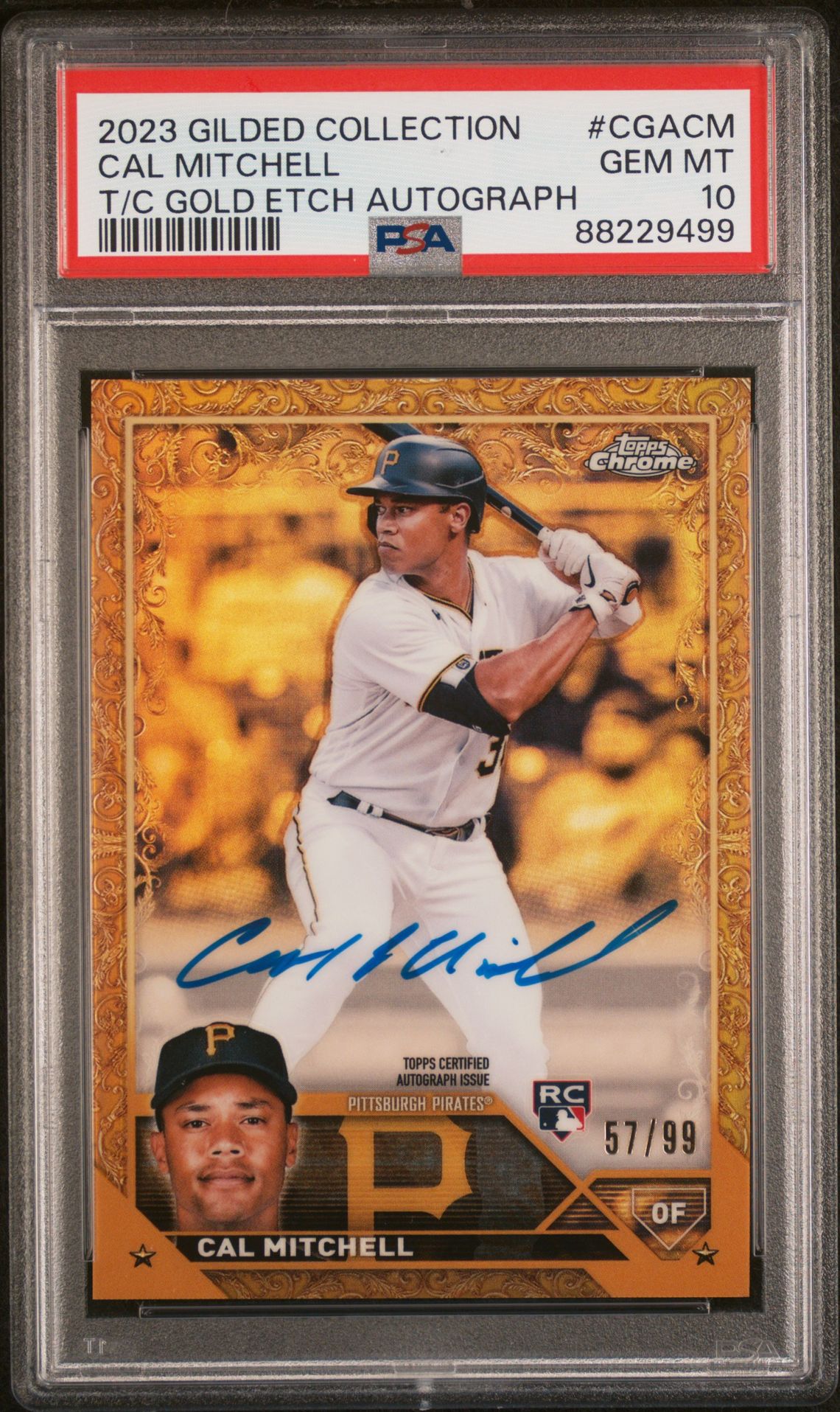 2023 Topps TOPPS GILDED COLLECTION TOPPS CHROME GOLD ETCH AUTOGRAPHS #CGACM Cal Mitchell front