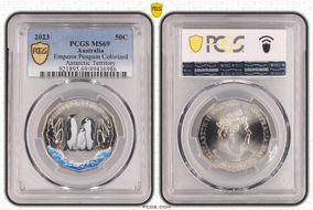 2023 50C Emperor Penguin Colorized Antarctic Territory MS69