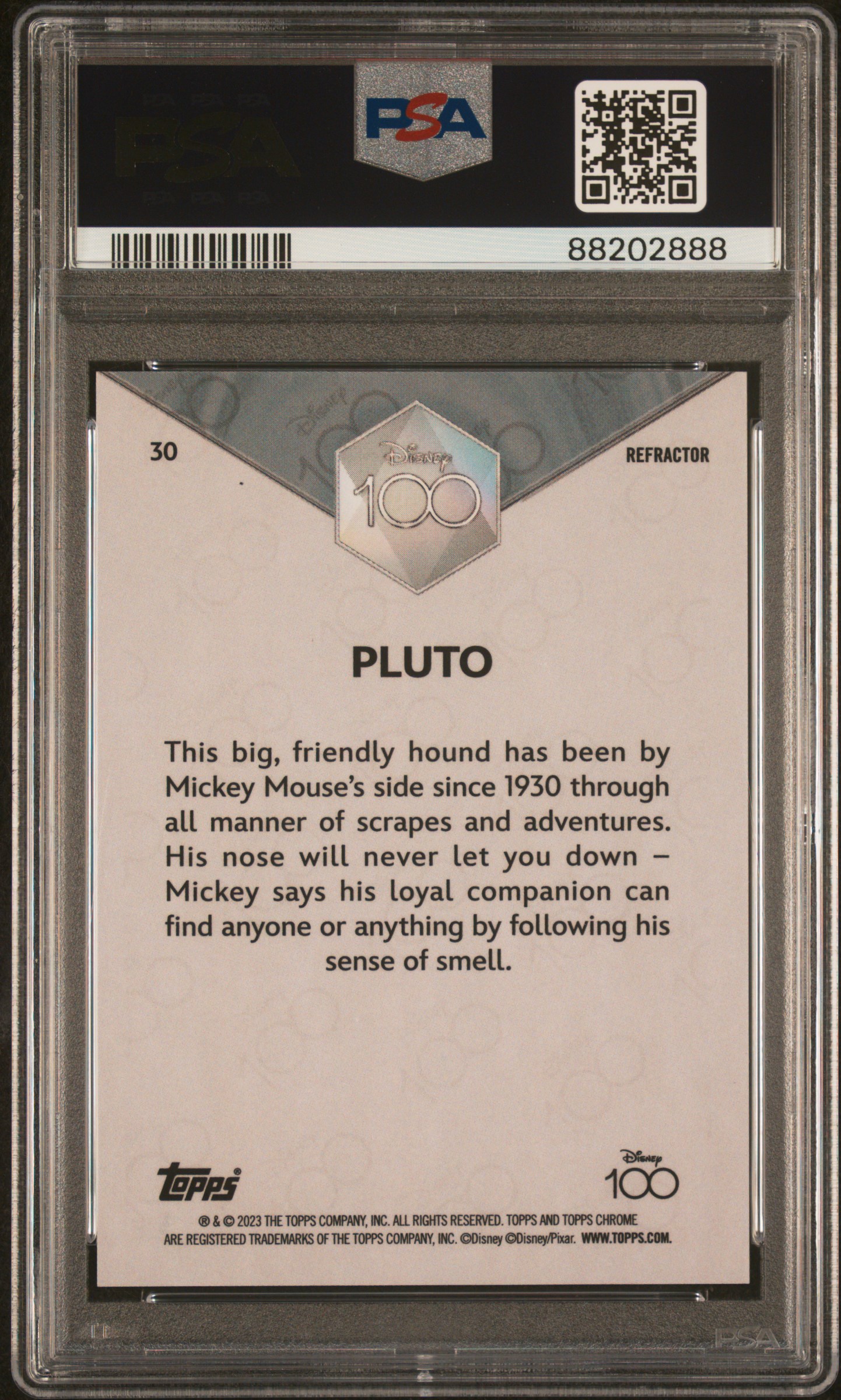2023 Topps Chrome Disney100 Pluto #30 (Refractor) Gem Mt 10 back