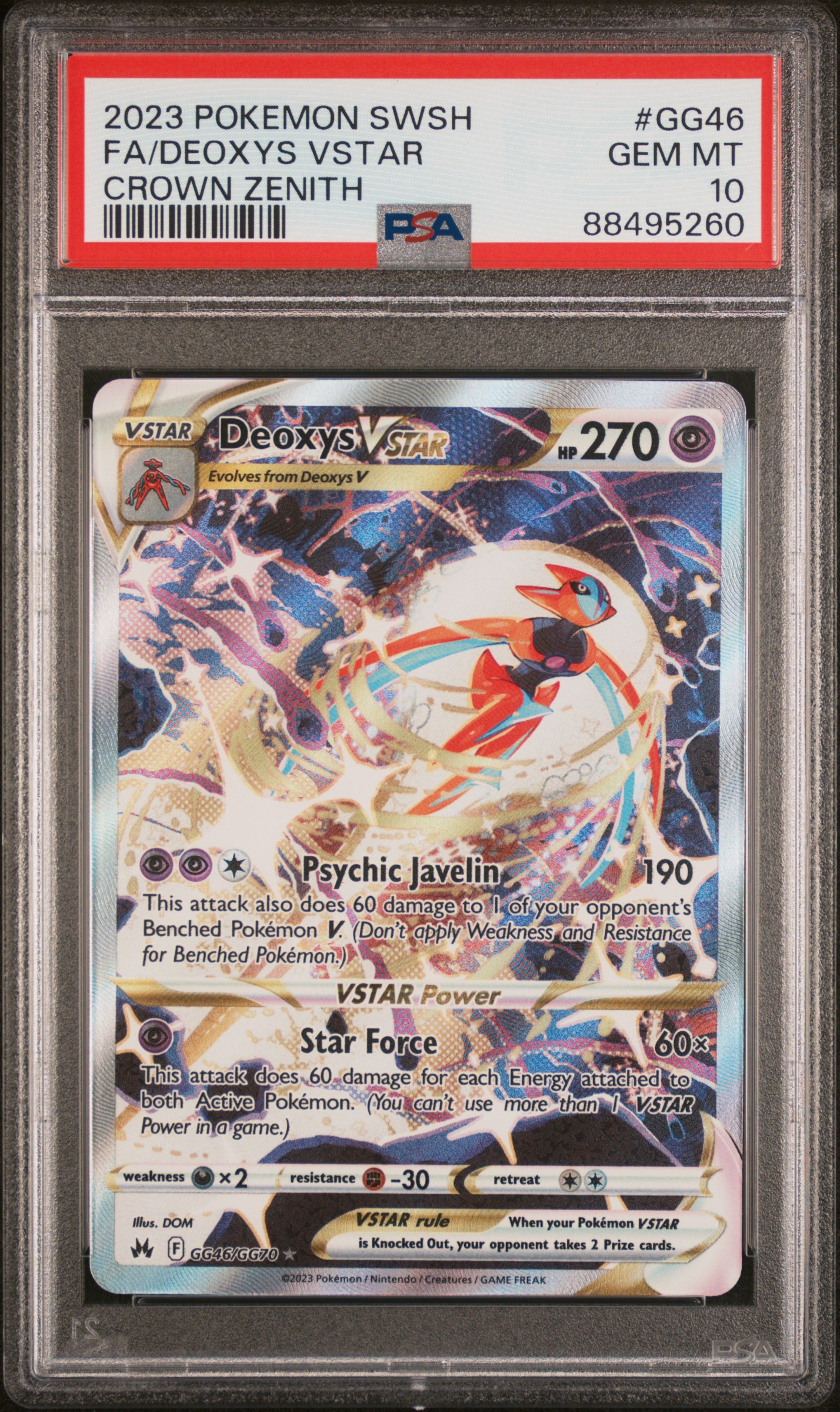 2023 #GG46 Full Art/Deoxys Vstar PSA 10 Sword and Shield Crown Zenith