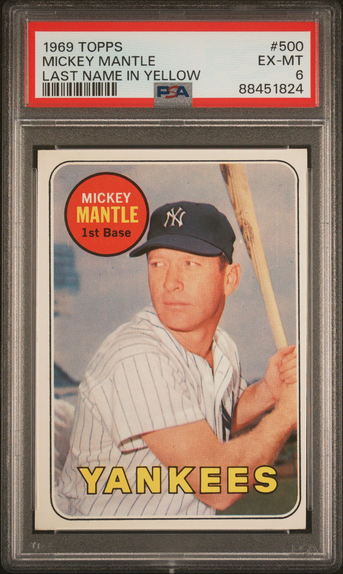 1969 Topps Mickey Mantle #500 (Last Name In Yellow) Ex-Mt 6 front