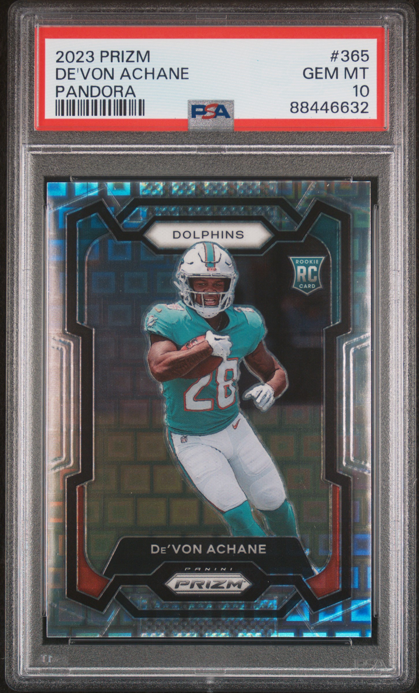 2023 Panini Prizm Pandora #365 De'Von Achane Rookie Card (#338/400) – PSA GEM MT 10