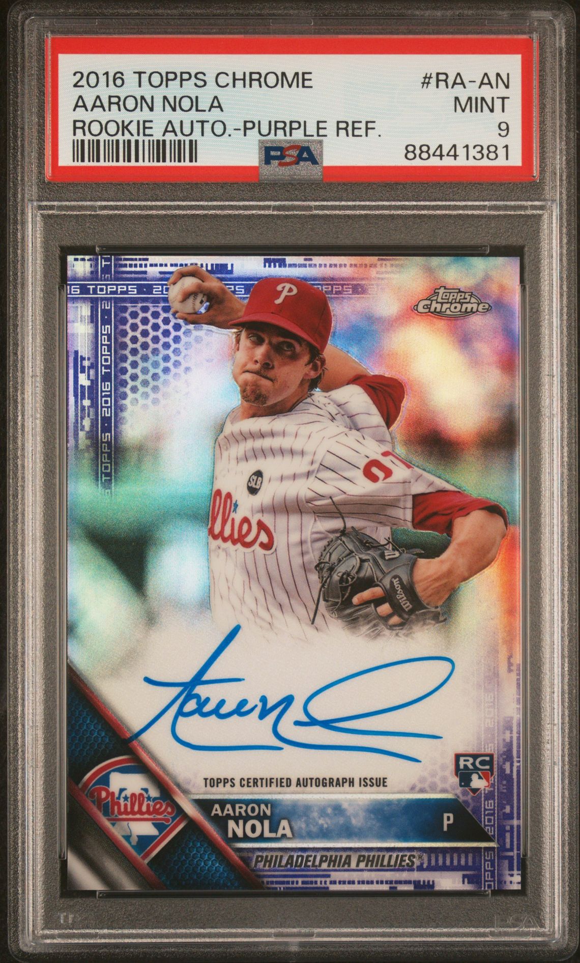 2016 Topps Chrome TOPPS CHROME ROOKIE AUTOGRAPHS ROOKIE AUTO.-PURPLE REF. #RA-AN Aaron Nola front