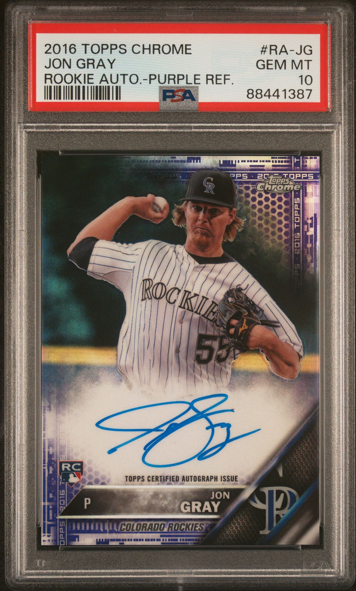 2016 Topps TOPPS CHROME ROOKIE AUTOGRAPHS Purple Refractor #RA-JG Jon Gray front