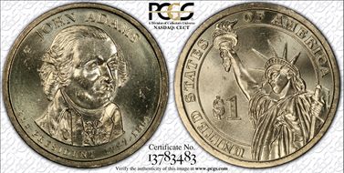 2007-P $1 Dbld Edge Let.-Overlap John Adams MS66