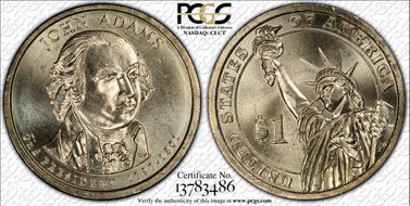 2007-P $1 Dbld Edge Let.-Overlap John Adams MS66