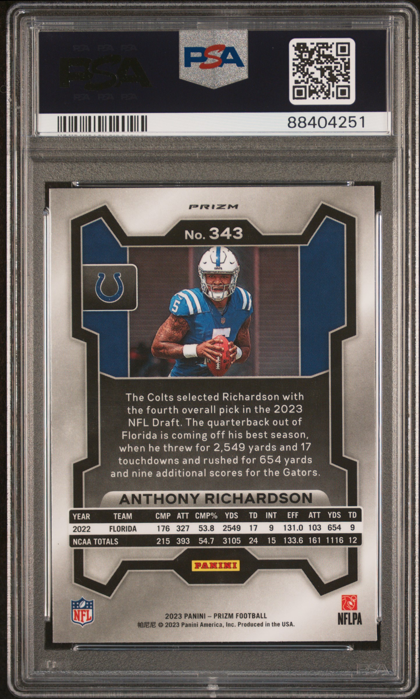 2023 Panini Prizm Anthony Richardson #343 (Red/White/Blue Prizm) Mint 9 back