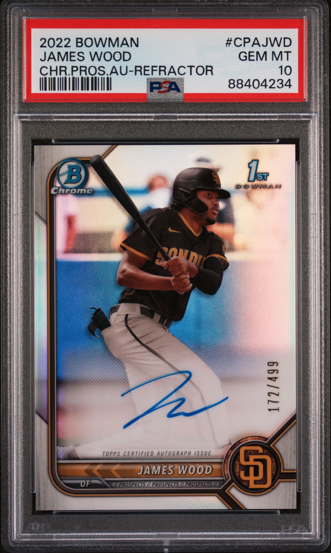 2022 Bowman BOWMAN CHROME PROSPECT AUTOGRAPHS CHR.PROS.AU-REFRACTOR #CPAJWD James Wood front