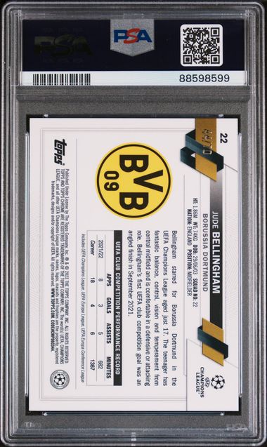 2022-23 Topps Chrome Sapphire Edition Uefa Club Competitions Jude Bellingham #22 (Sp-Green) Gem Mt 10 back