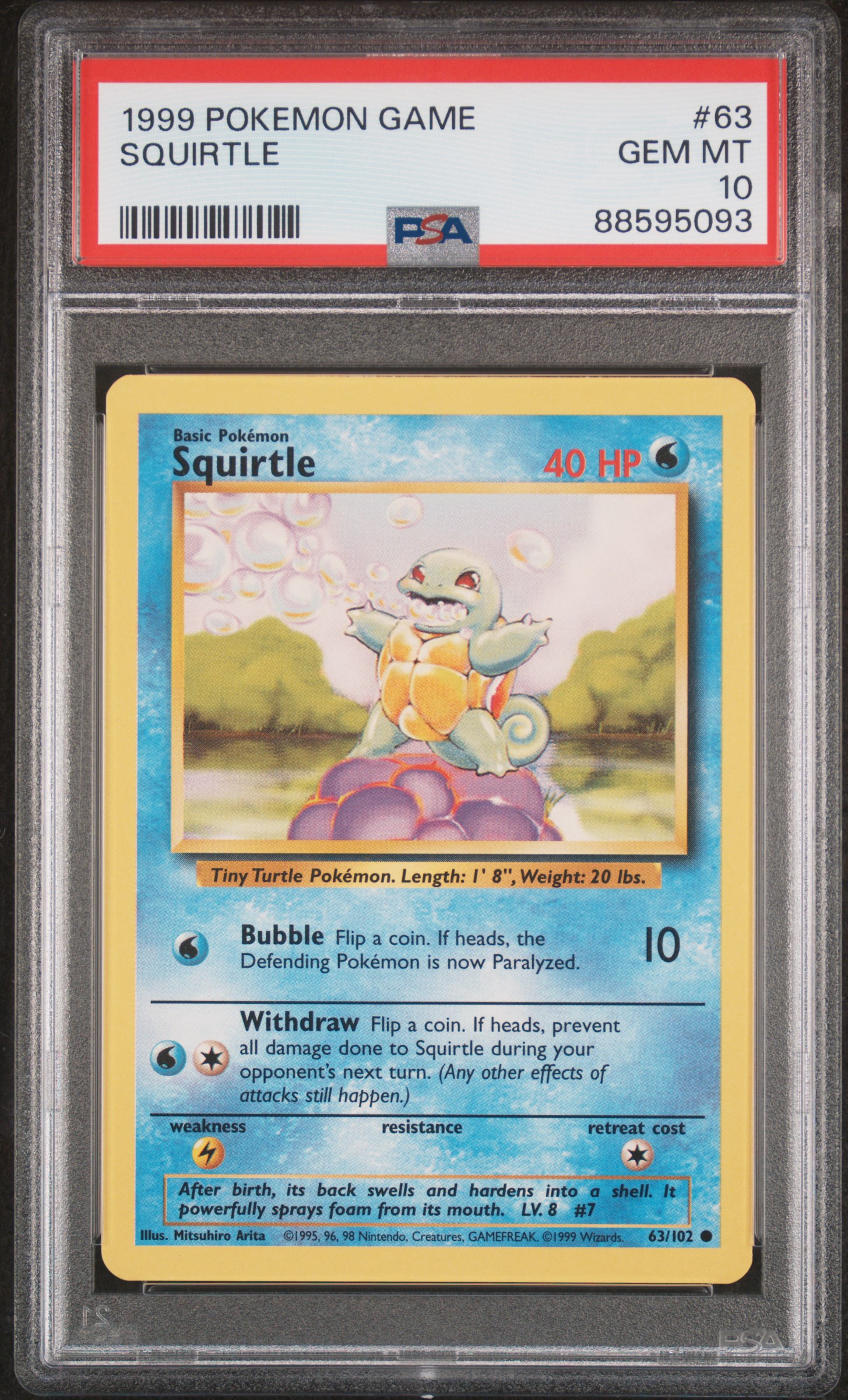 1999 Pokemon Game #63 Squirtle – PSA GEM MT 10
