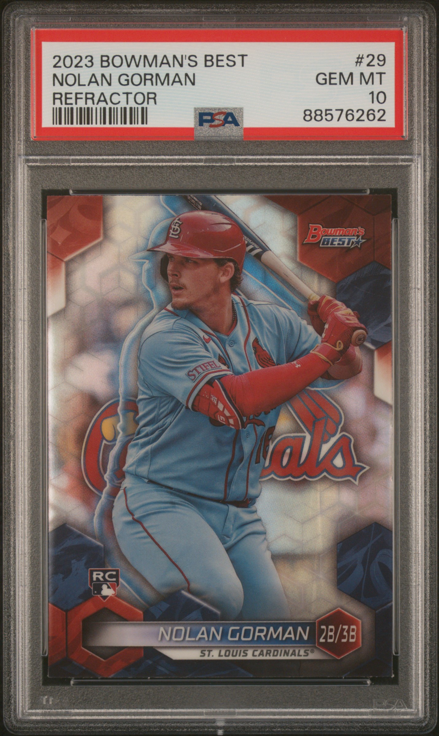 2023 Bowman's Best Refractor #29 Nolan Gorman Rookie Card – PSA GEM MT 10