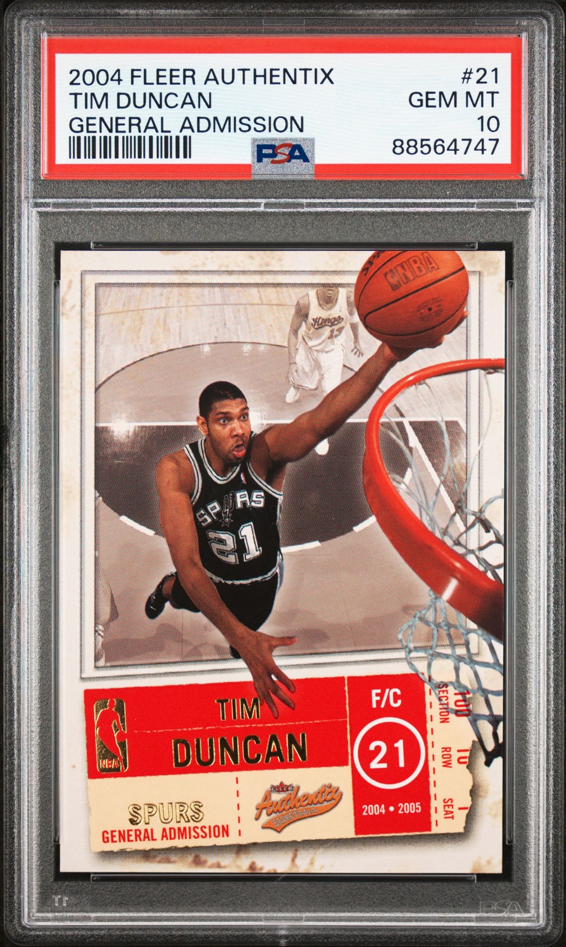 2004 Fleer FLEER AUTHENTIX GENERAL ADMISSION #21 Tim Duncan front