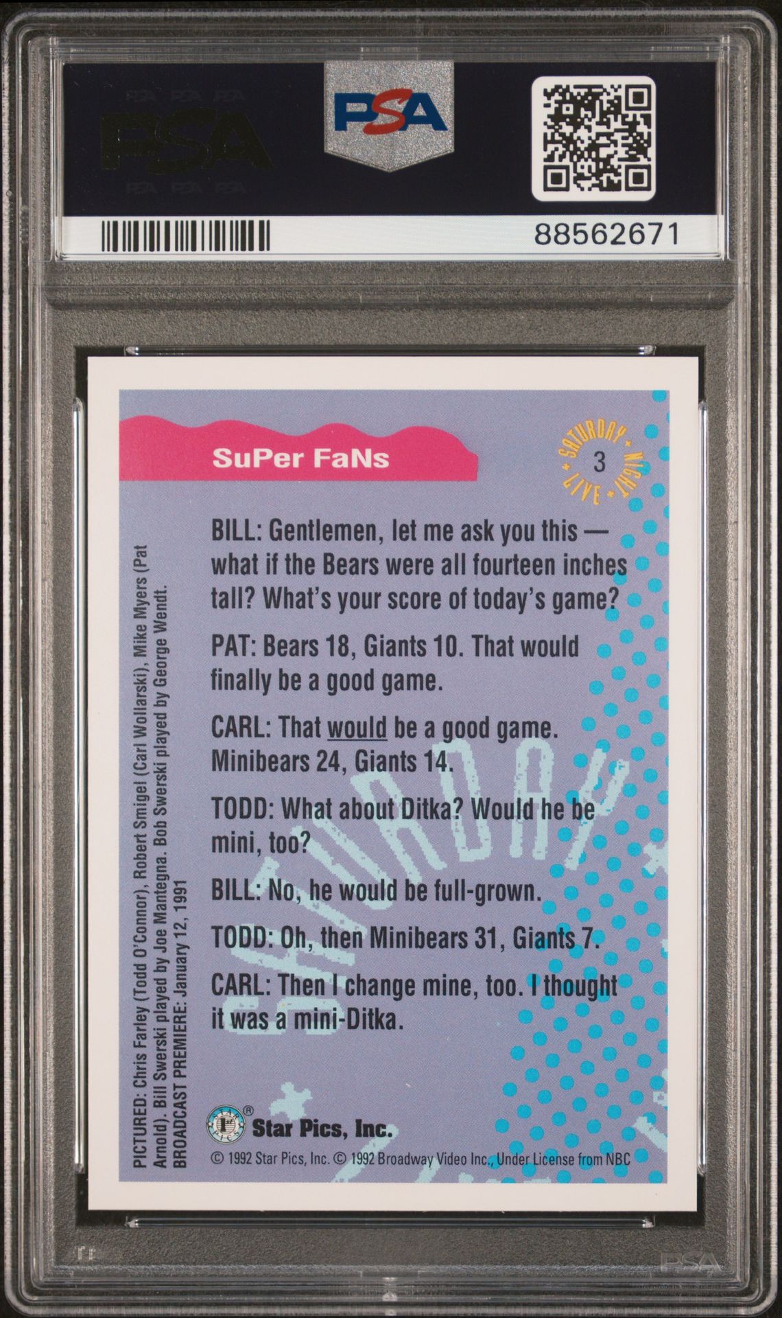 1992 Star Pics Saturday Night Live Super Fans #3 Mint 9 back