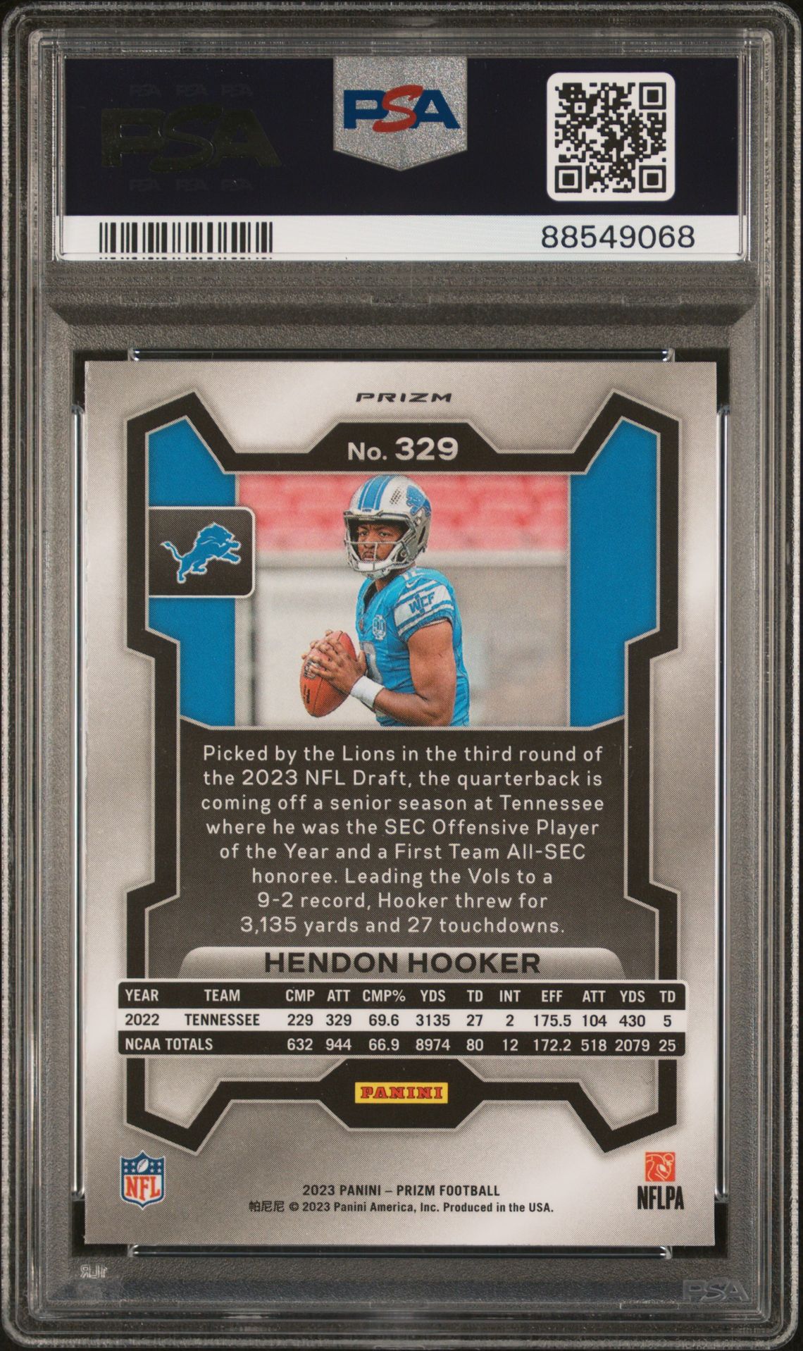 2023 Panini Prizm Hendon Hooker #329 (Green Wave) Gem Mt 10 back