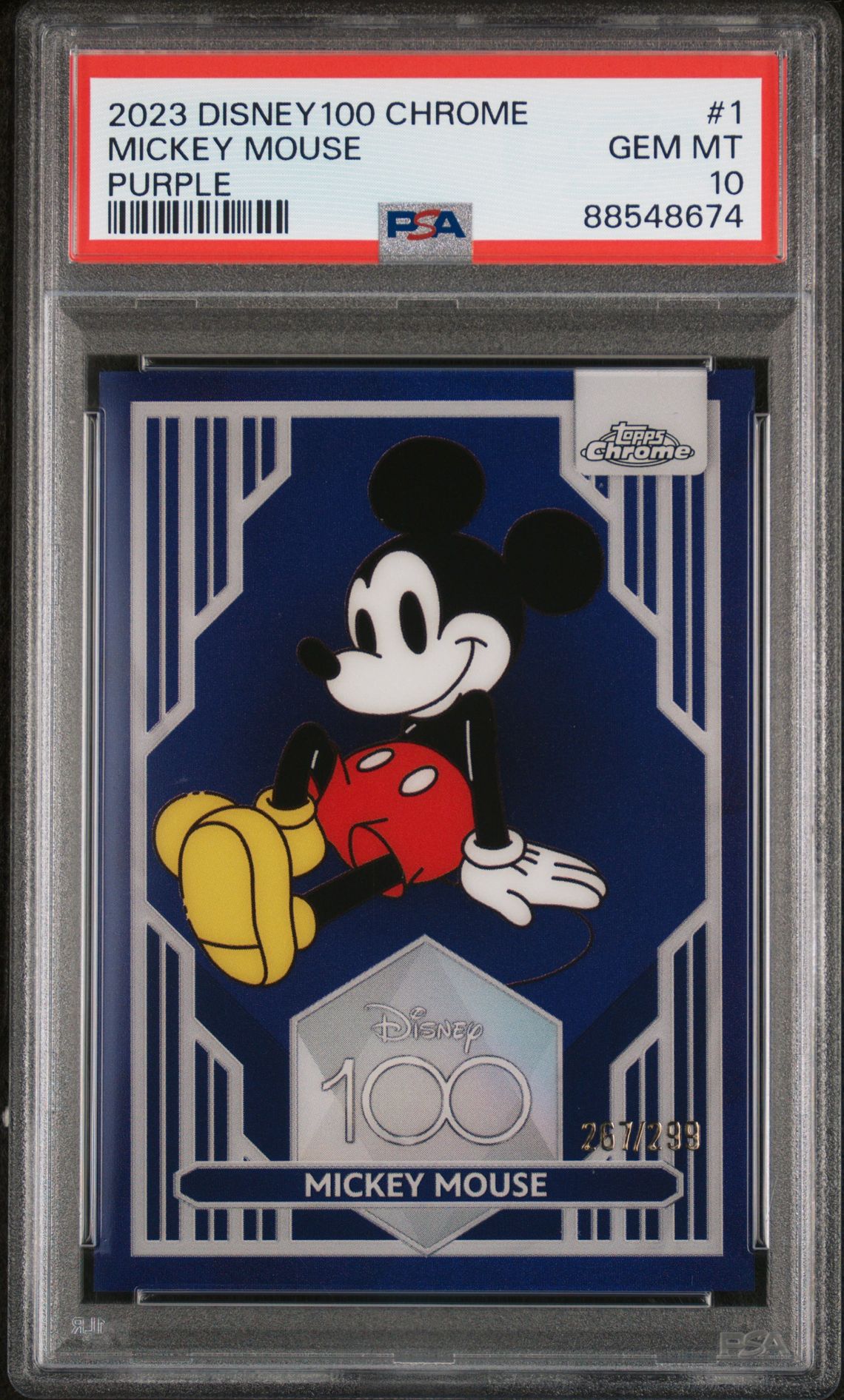 2023 Topps TOPPS CHROME DISNEY100 PURPLE REFRACTOR #1 Mickey Mouse front