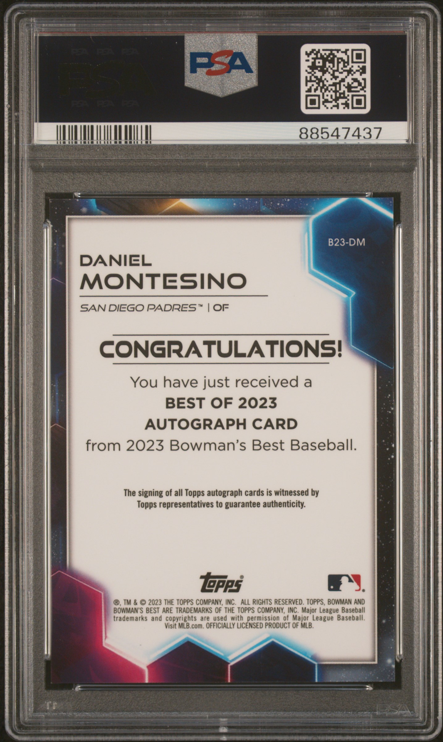 2023 Bowman's Best Best Of 2023 Autographs Daniel Montesino #B23Dm Gem Mt 10 back