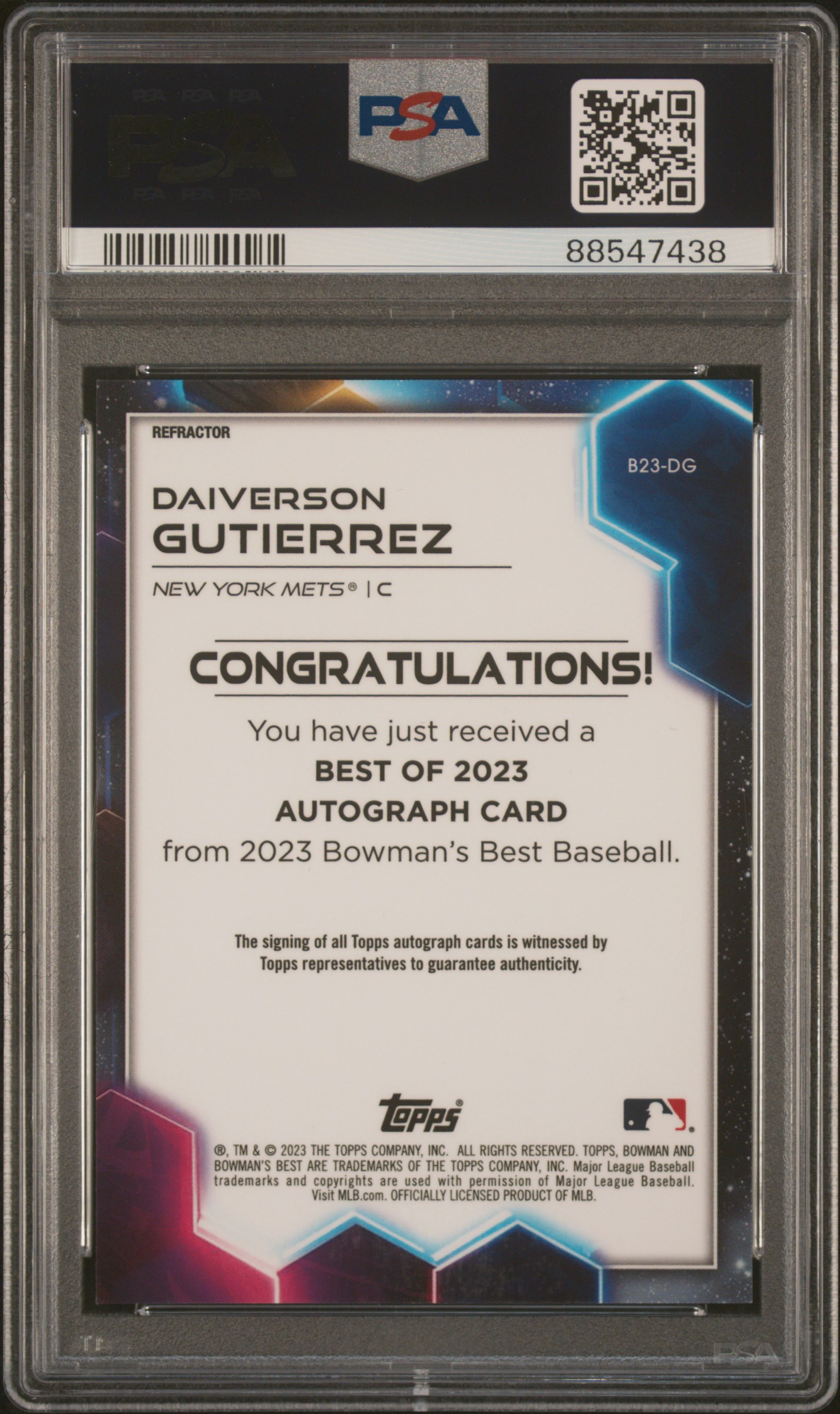 2023 Bowman's Best Best Of 2023 Autographs Daiverson Gutierrez #B23Dg (Best Of 2023 Auto-Refractor) Mint 9 back