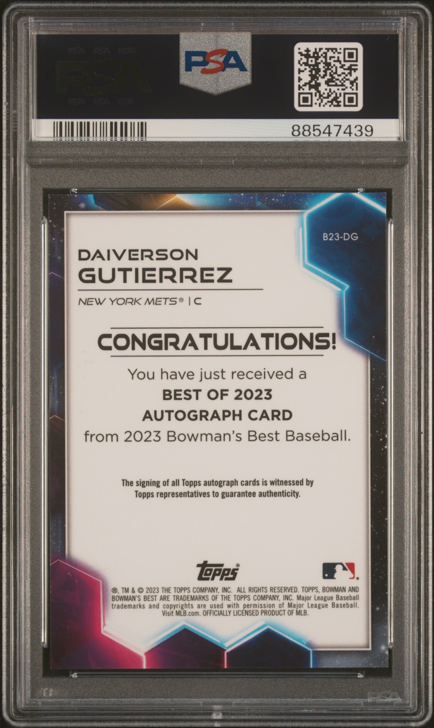 2023 Bowman's Best Best Of 2023 Autographs Daiverson Gutierrez #B23Dg Gem Mt 10 back