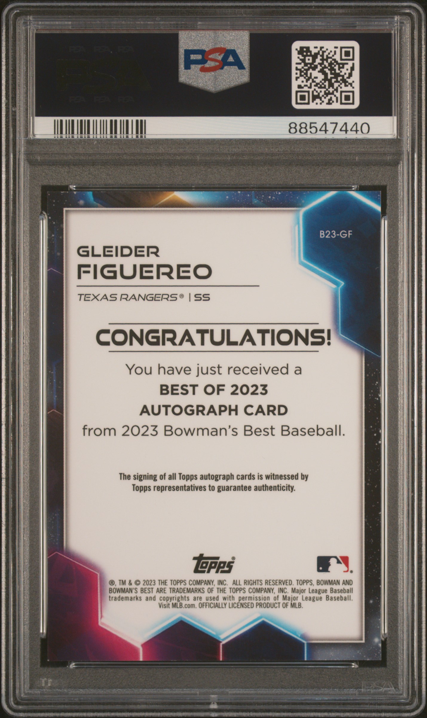 2023 Bowman's Best Best Of 2023 Autographs Gleider Figuereo #B23Gf Mint 9 back