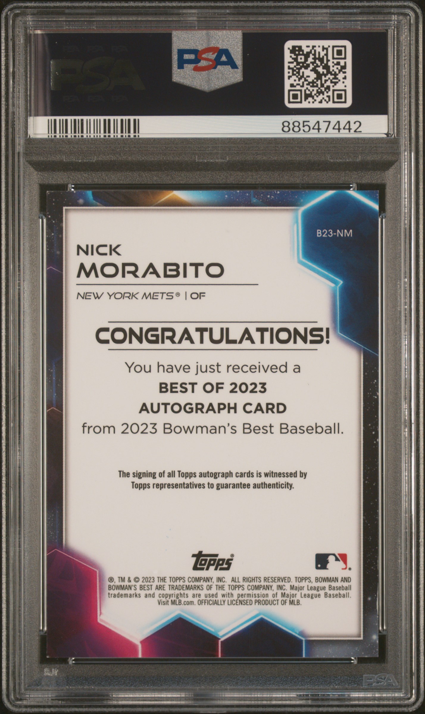 2023 Bowman's Best Best Of 2023 Autographs Nick Morabito #B23Nm Mint 9 back