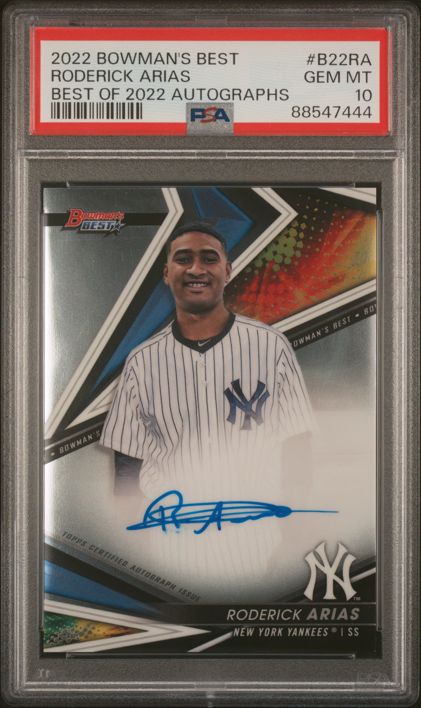2022 Bowman's Best Best Of 2022 Autographs Roderick Arias #B22Ra (Best Of 2022 Autographs) Gem Mt 10 front