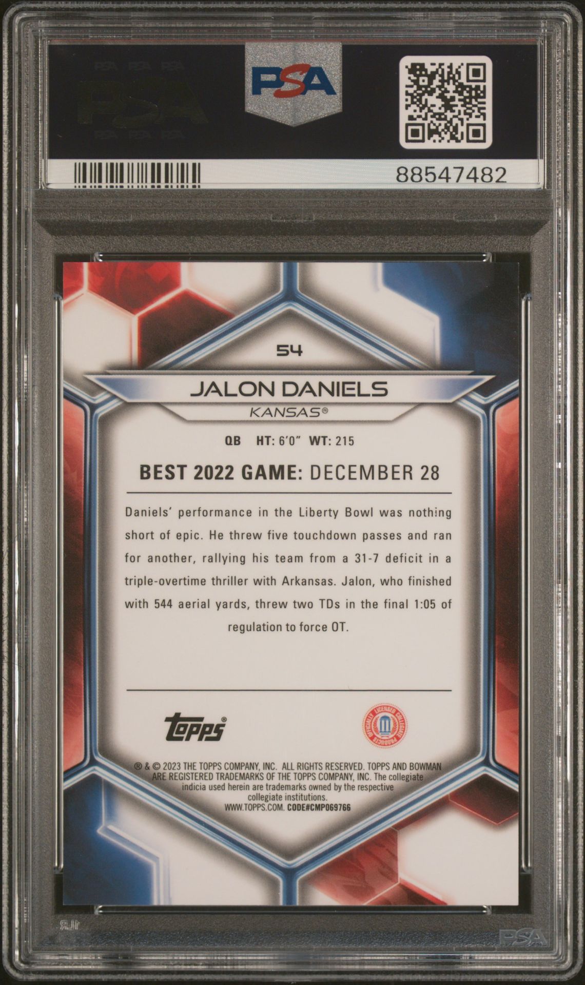 2023 Bowman University Best Jalon Daniels #54 (Pink Lava) Mint 9 back