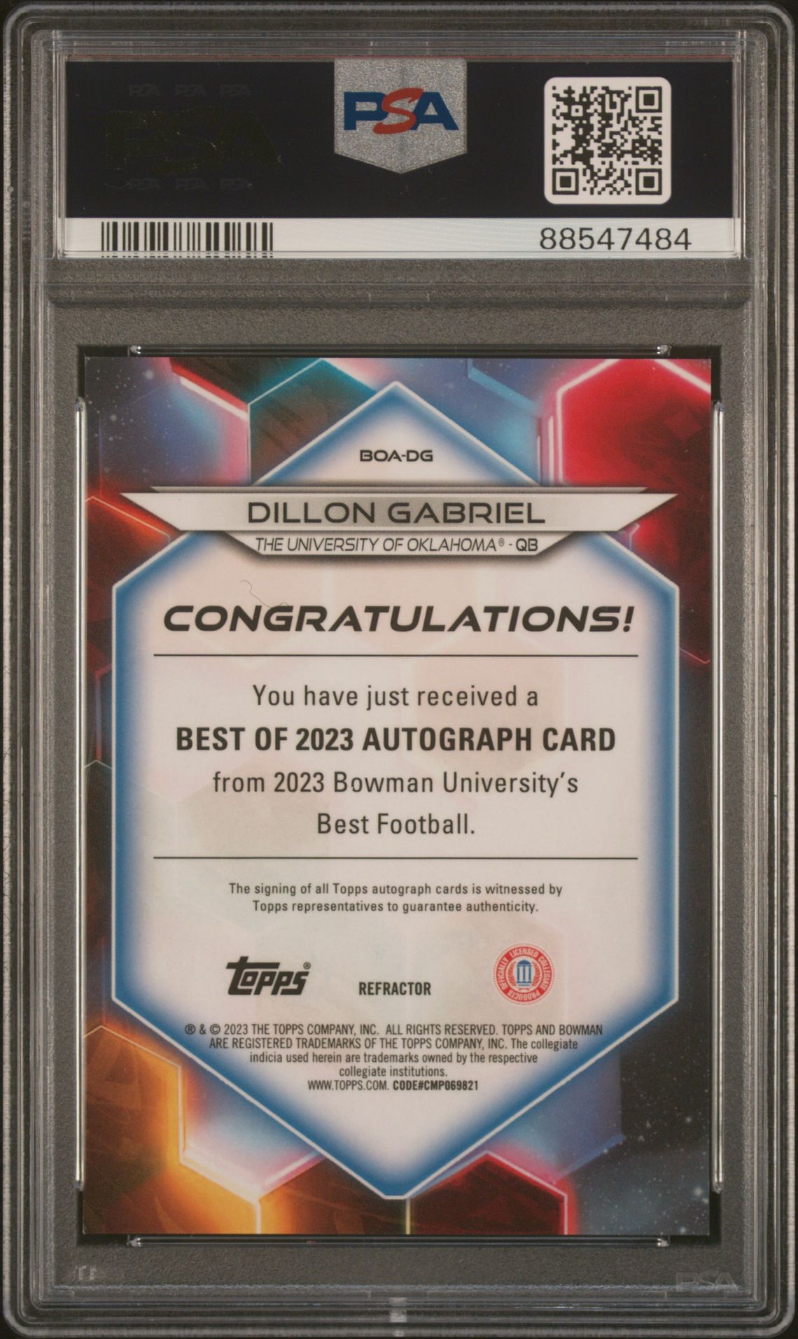 2023 Bowman University Best Best Of 2023 Autographs Dillon Gabriel #Boadg Mint 9 back