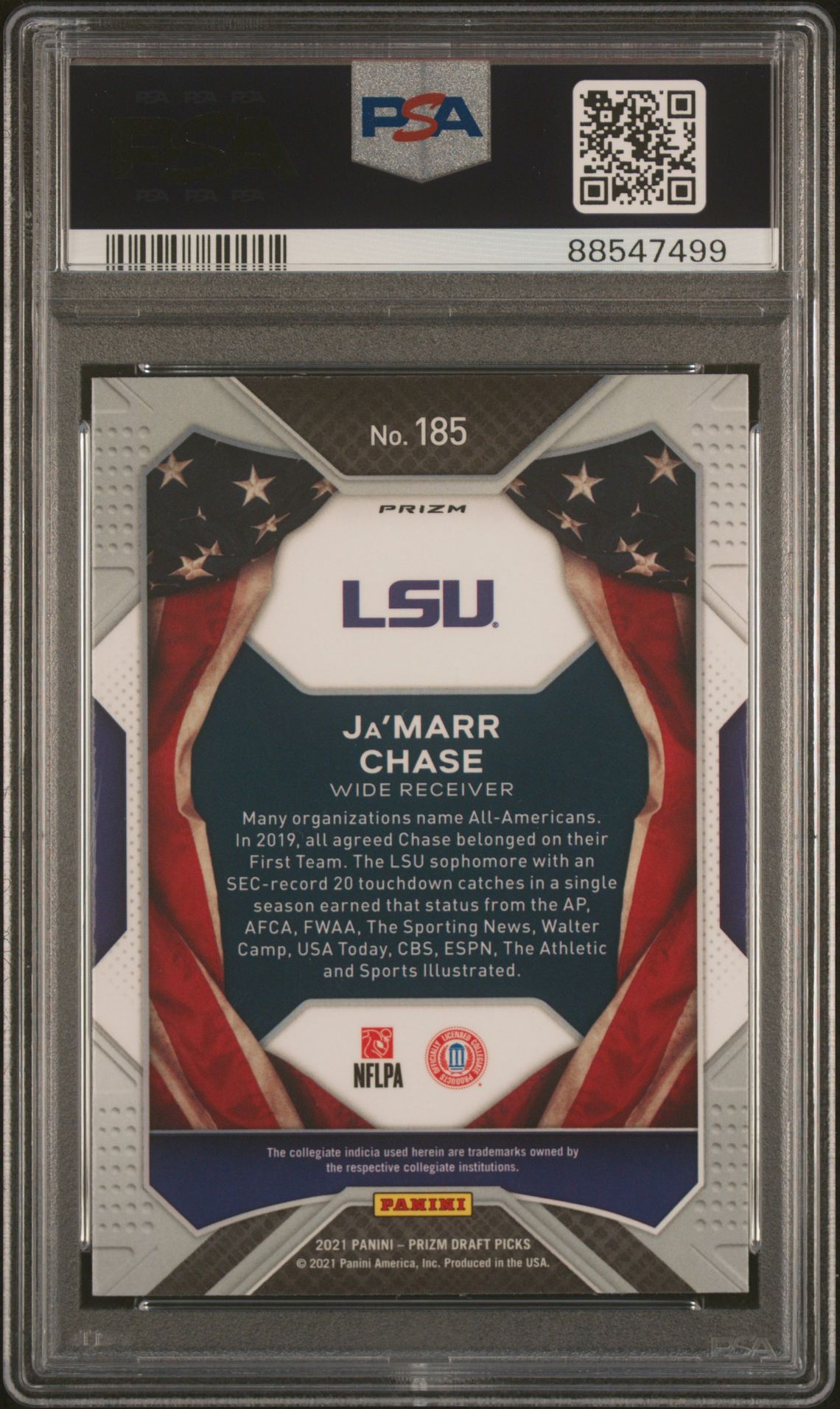 2021 Panini Prizm Draft Picks Ja'marr Chase #185 (Purple Wave) Mint 9 back