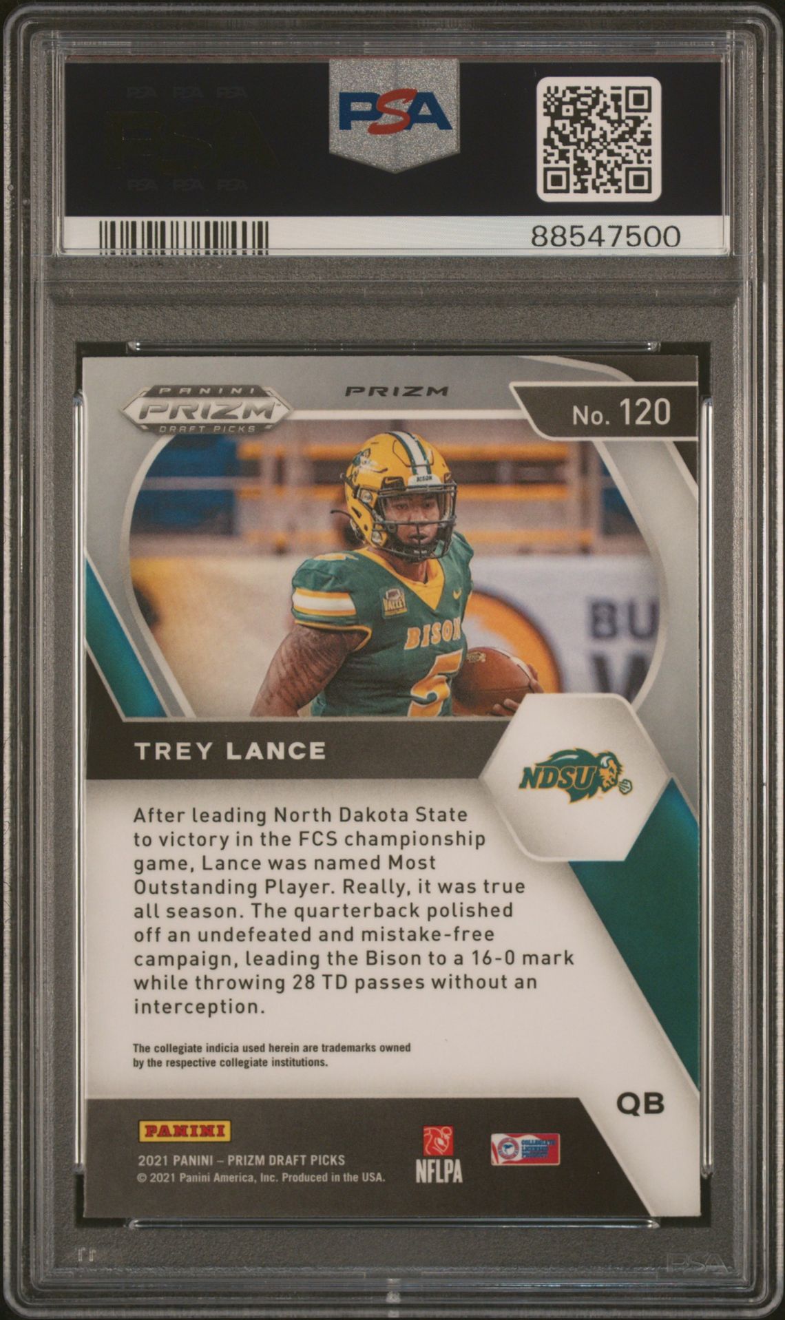 2021 Panini Prizm Draft Picks Trey Lance #120 (Green Prizm) Mint 9 back