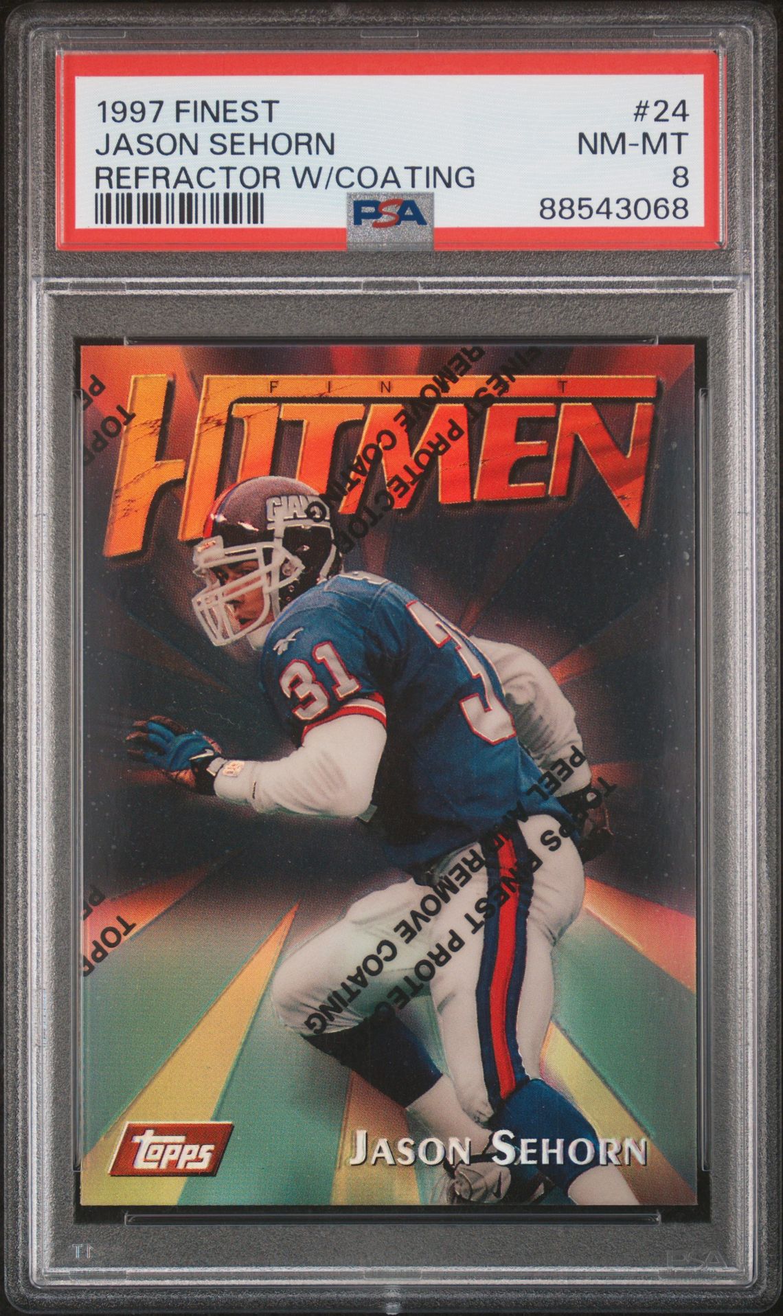 1997 Finest Jason Sehorn #24 (Refractor W/Coating) Nm-Mt 8 front