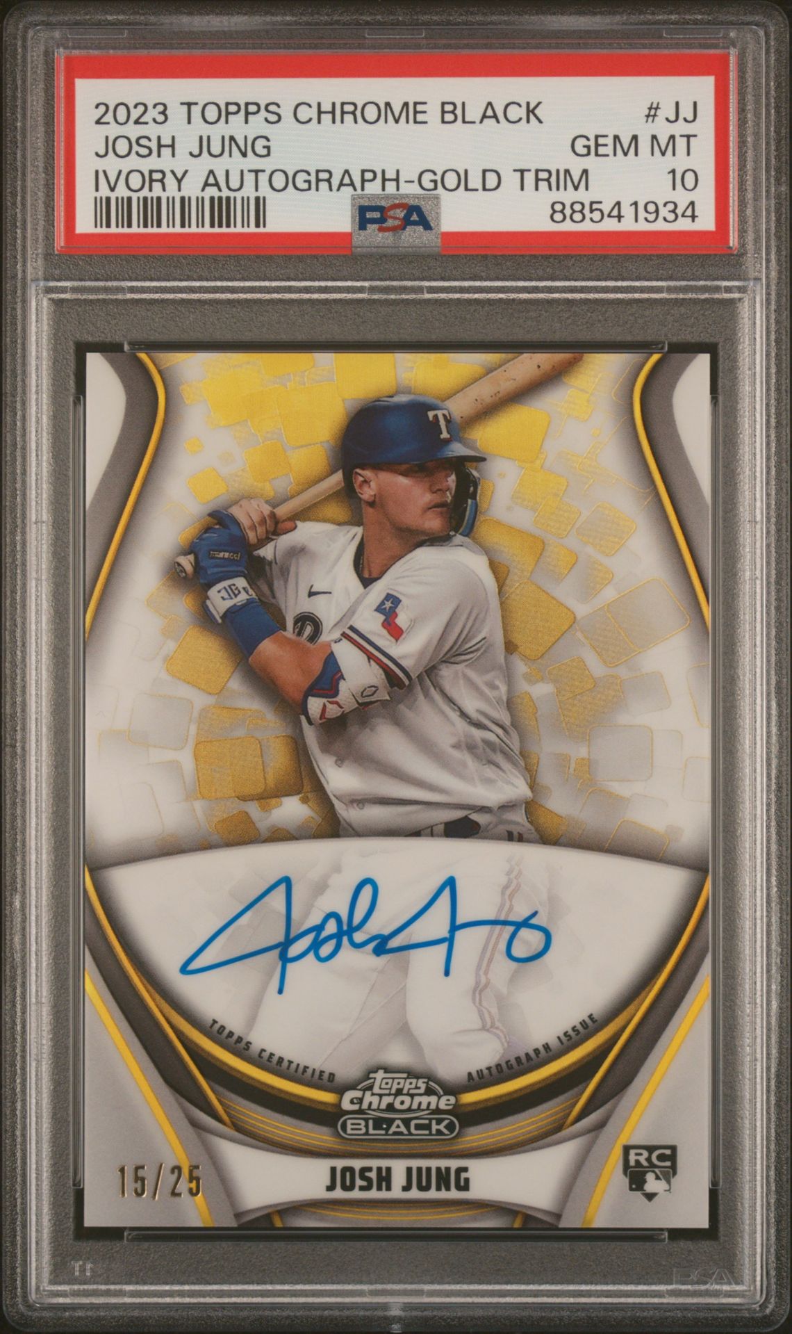 2023 Topps Chrome Black Ivory Autographs Josh Jung #Jj (Ivory Auto-Gold Trim Ref) Gem Mt 10 front