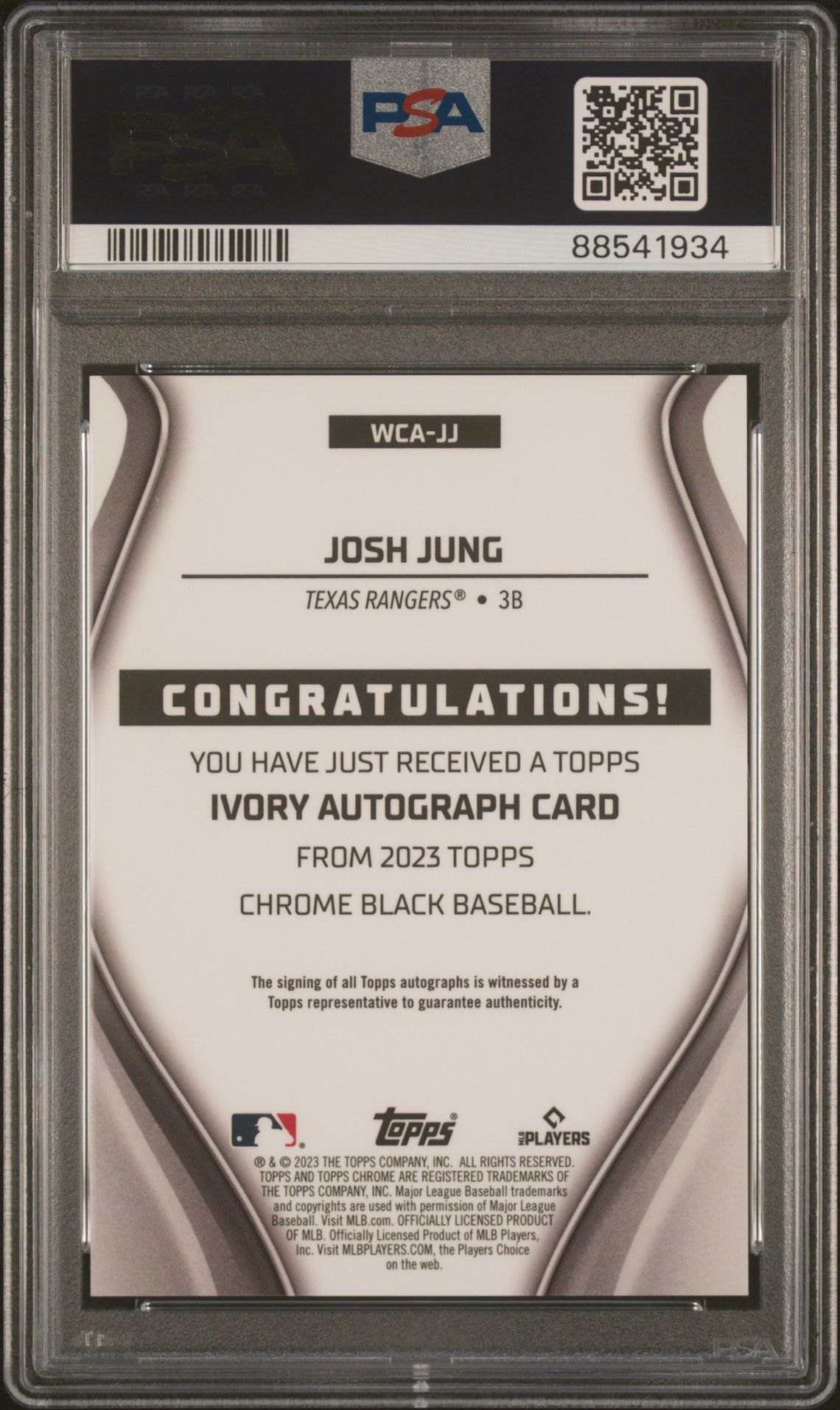 2023 Topps Chrome Black Ivory Autographs Josh Jung #Jj (Ivory Auto-Gold Trim Ref) Gem Mt 10 back