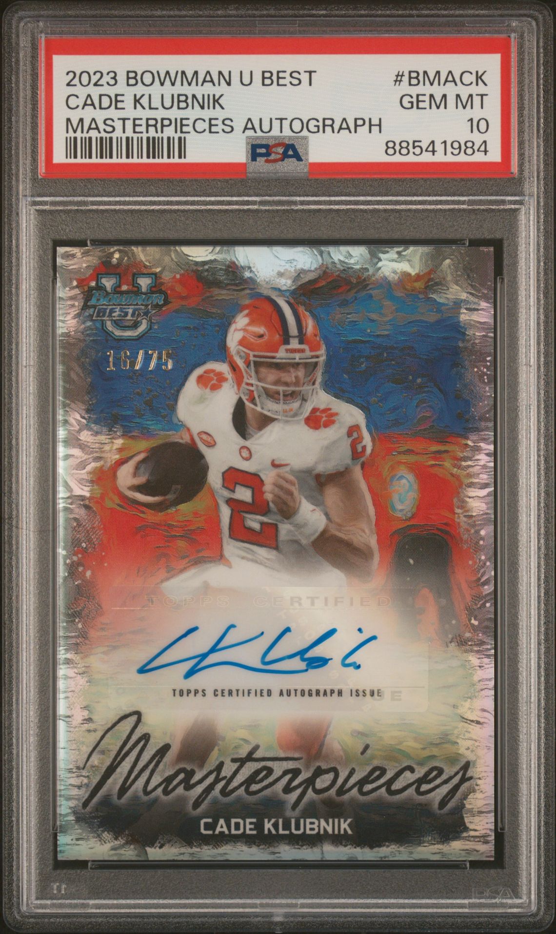 2023 Bowman University Best Bowman Masterpieces Autographs Cade Klubnik #Bmack (Masterpieces Autograph) Gem Mt 10 front