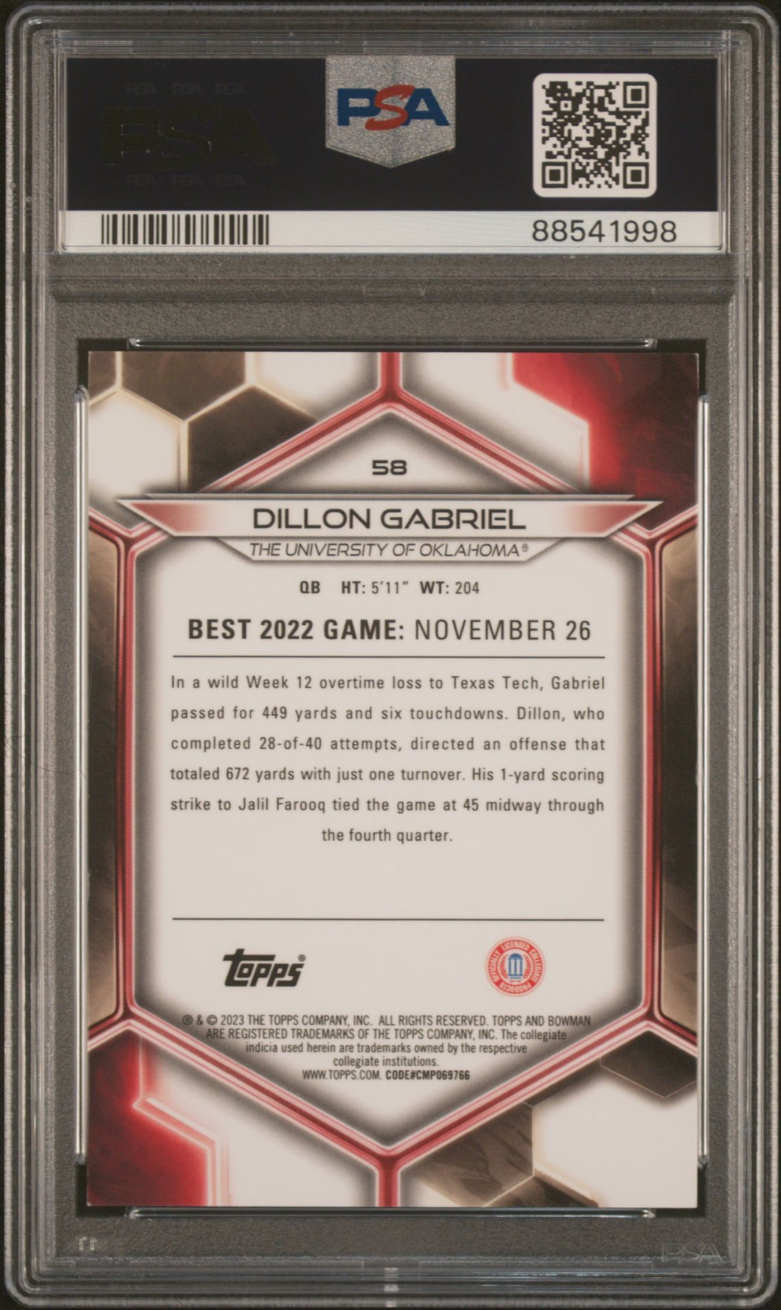 2023 Bowman University Best Dillon Gabriel #58 (Red Geometric) Nm-Mt 8 back