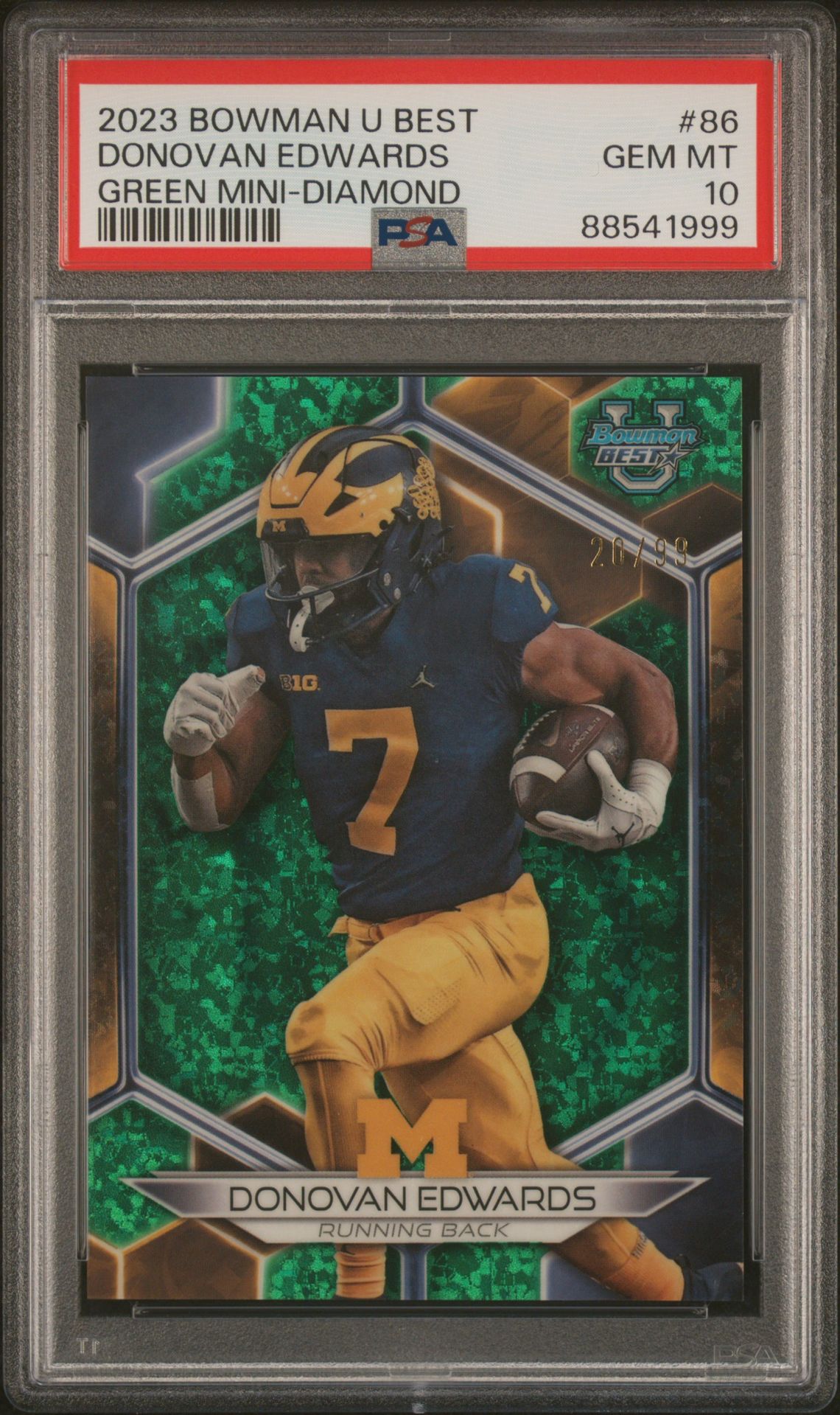2023 Bowman University Best Donovan Edwards #86 (Green Mini-Diamond) Gem Mt 10 front