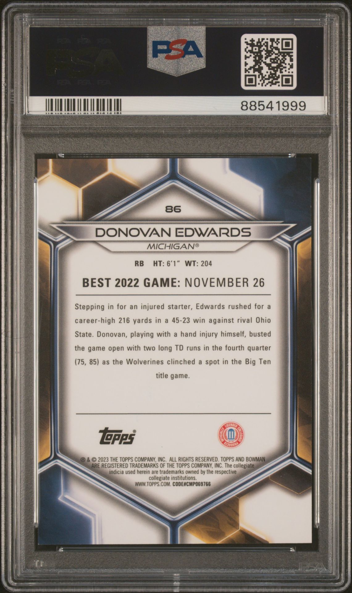 2023 Bowman University Best Donovan Edwards #86 (Green Mini-Diamond) Gem Mt 10 back