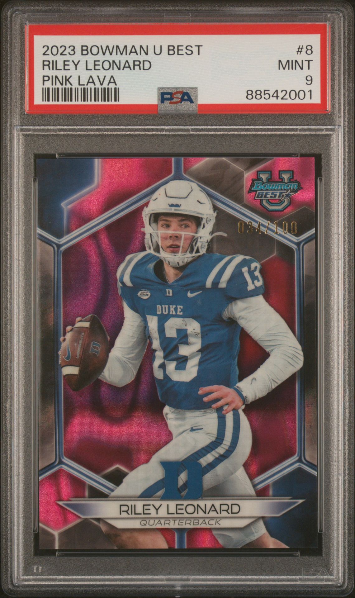 2023 Bowman University Best Riley Leonard #8 (Pink Lava) Mint 9 front