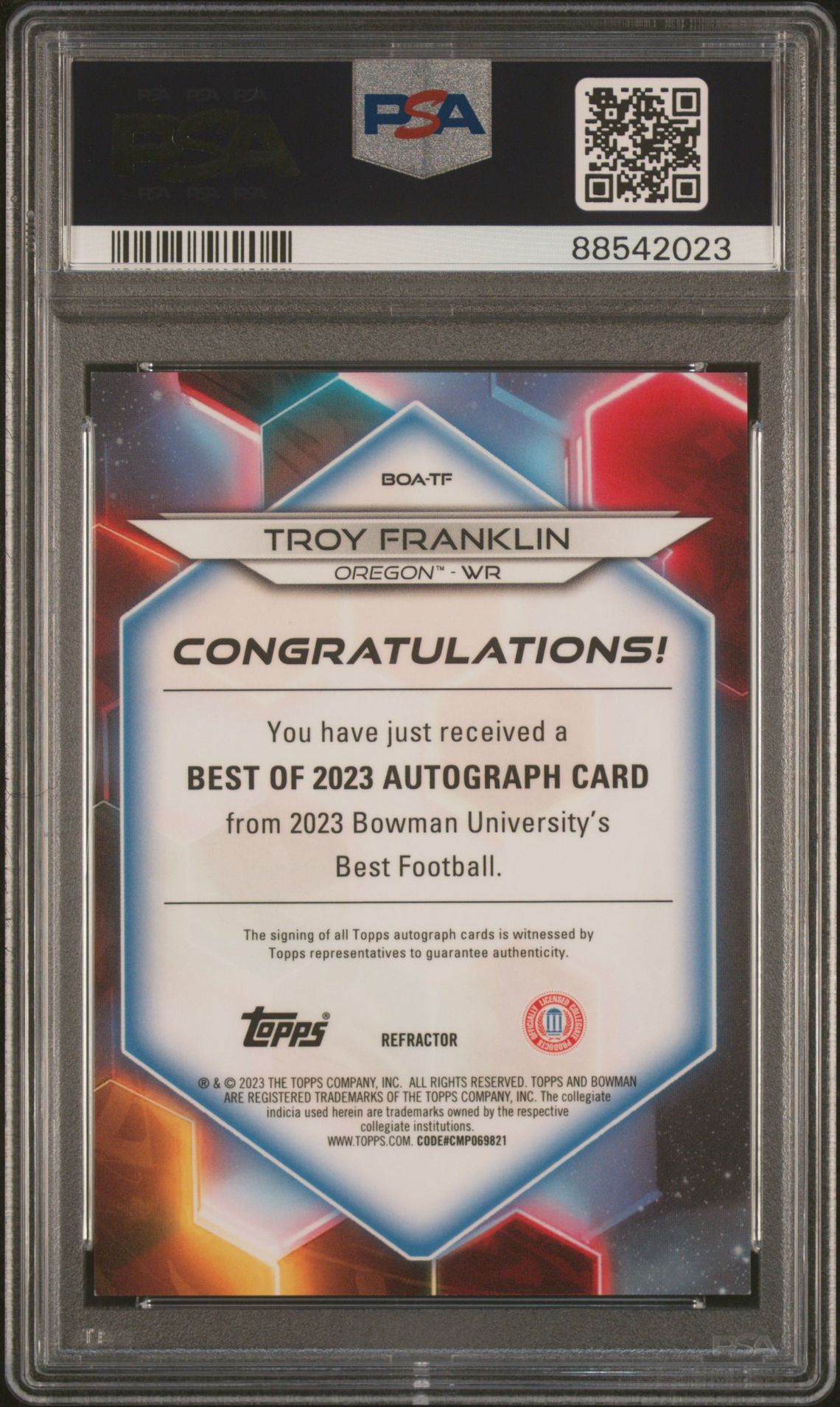 2023 Bowman University Best Best Of 2023 Autographs Troy Franklin #Boatf Mint 9 back