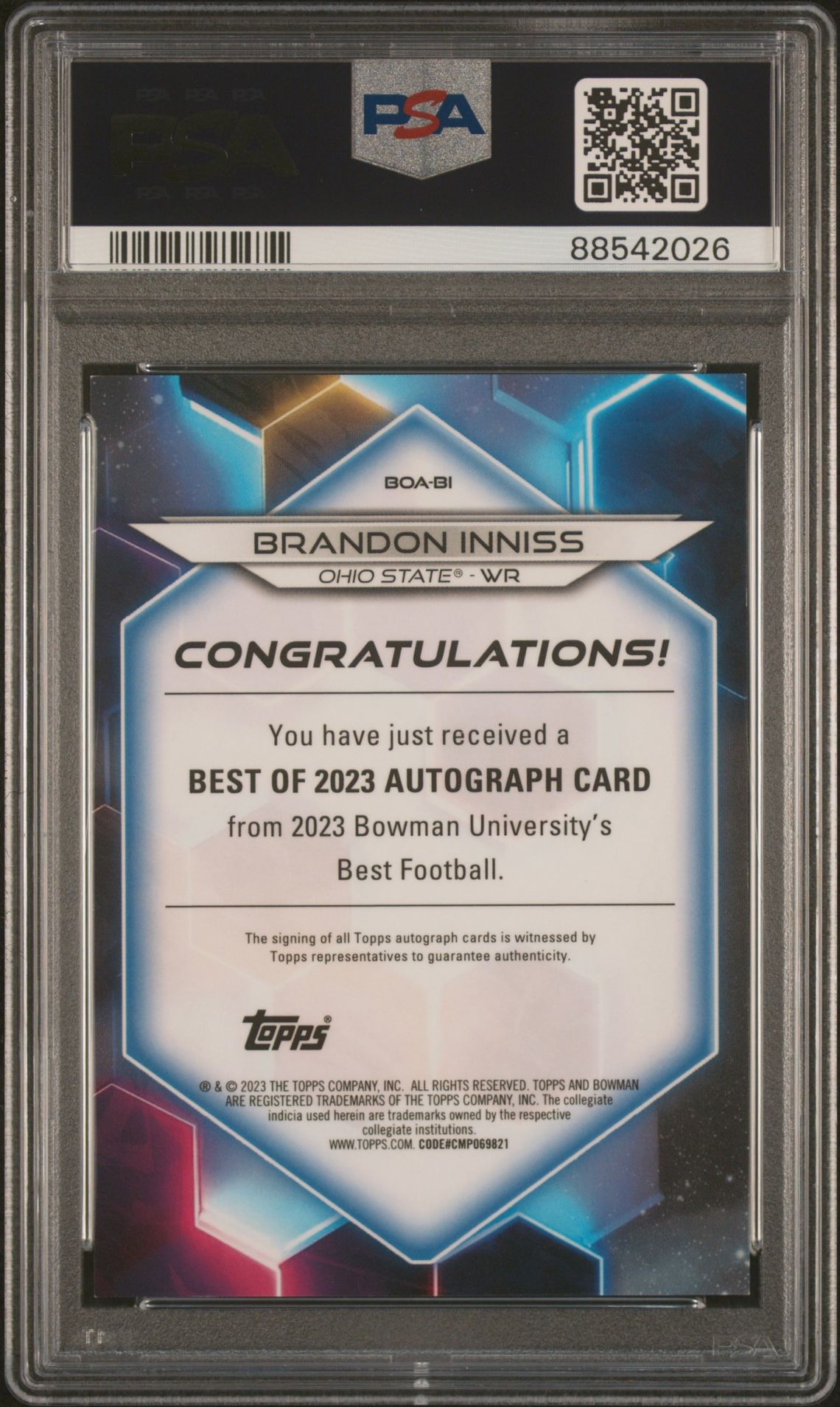 2023 Bowman University Best Best Of 2023 Autographs Brandon Inniss #Boabi (Best/'23 Au-Gold Geometric) Gem Mt 10 back