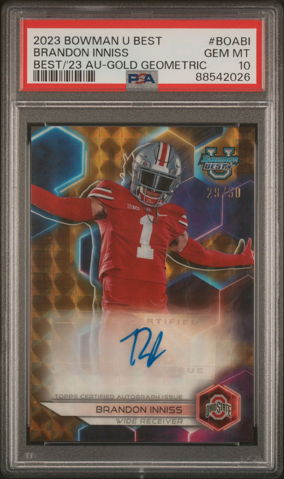 2023 Bowman University Best Best Of 2023 Autographs Brandon Inniss #Boabi (Best/'23 Au-Gold Geometric) Gem Mt 10 front