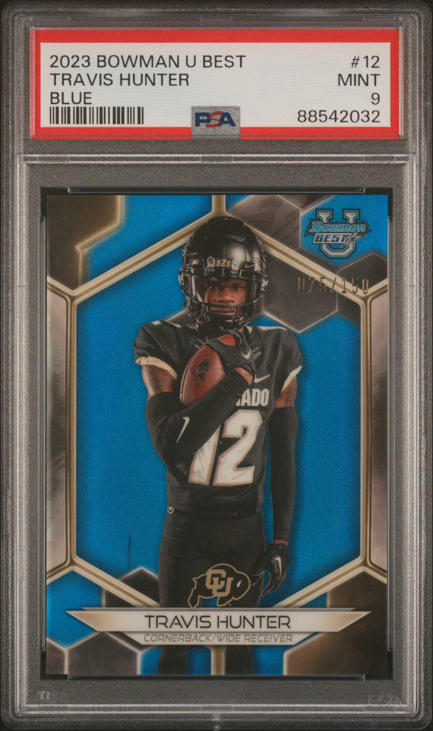 2023 Bowman University Best Travis Hunter #12 (Blue) Mint 9 front