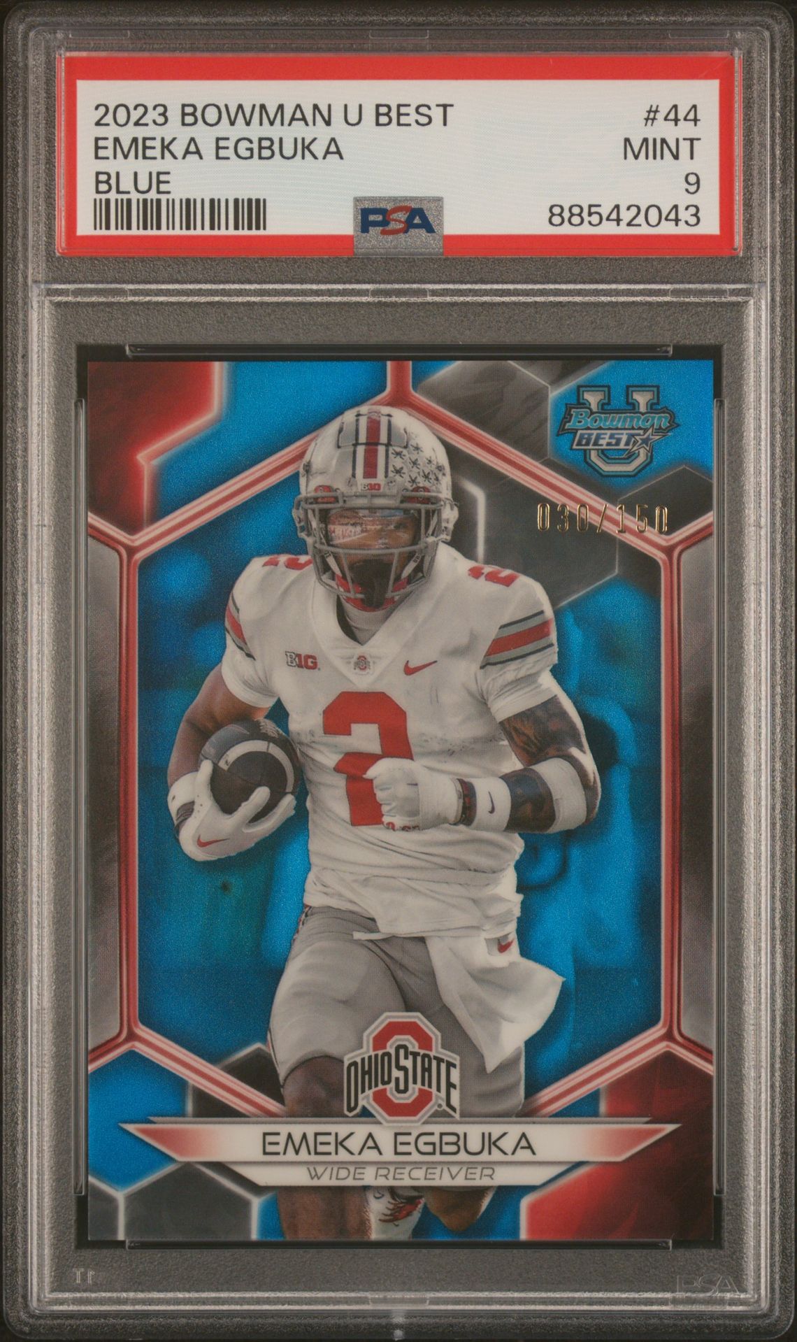 2023 Bowman University Best Emeka Egbuka #44 (Blue) Mint 9 front