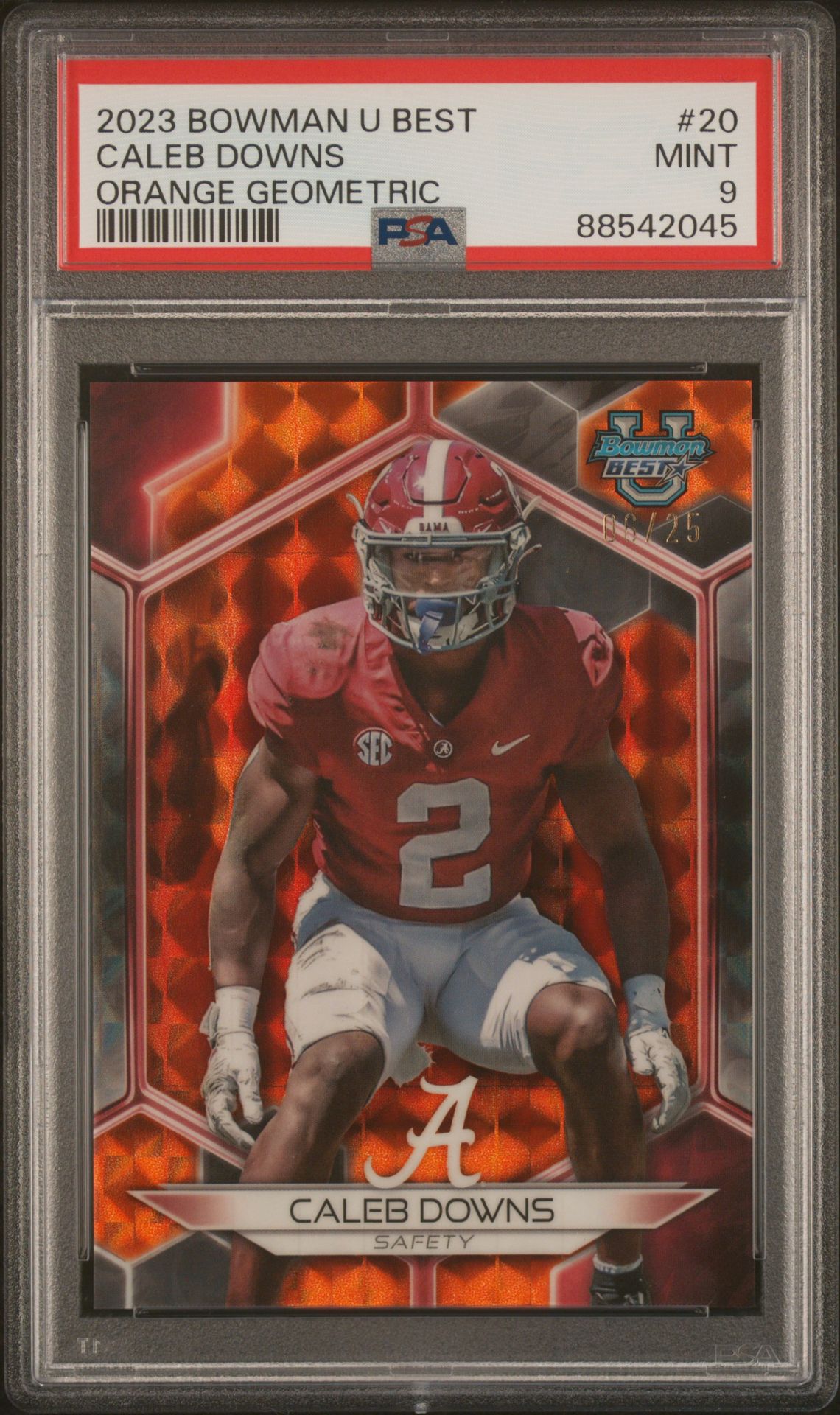 2023 Bowman University Best Caleb Downs #20 (Orange Geometric) Mint 9 front