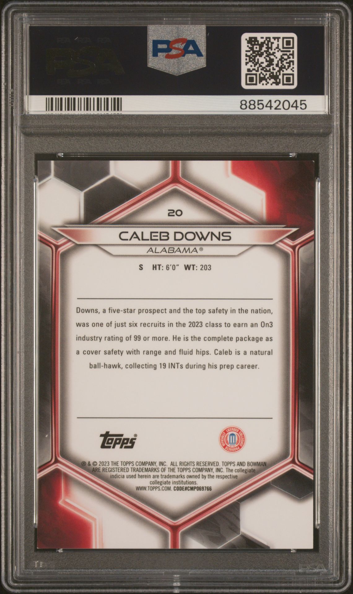 2023 Bowman University Best Caleb Downs #20 (Orange Geometric) Mint 9 back