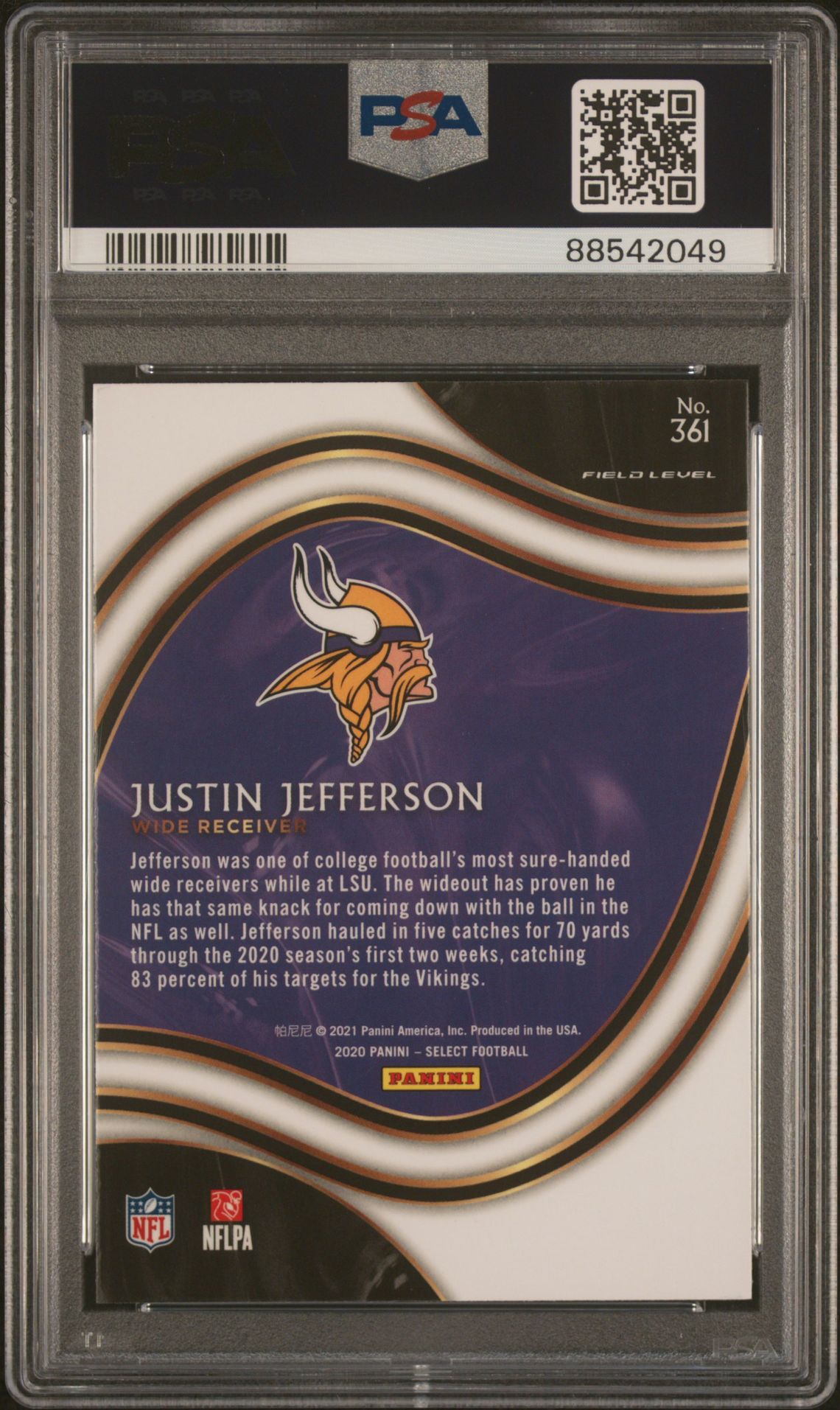 2020 Panini Select Justin Jefferson #361 Nm-Mt 8 back