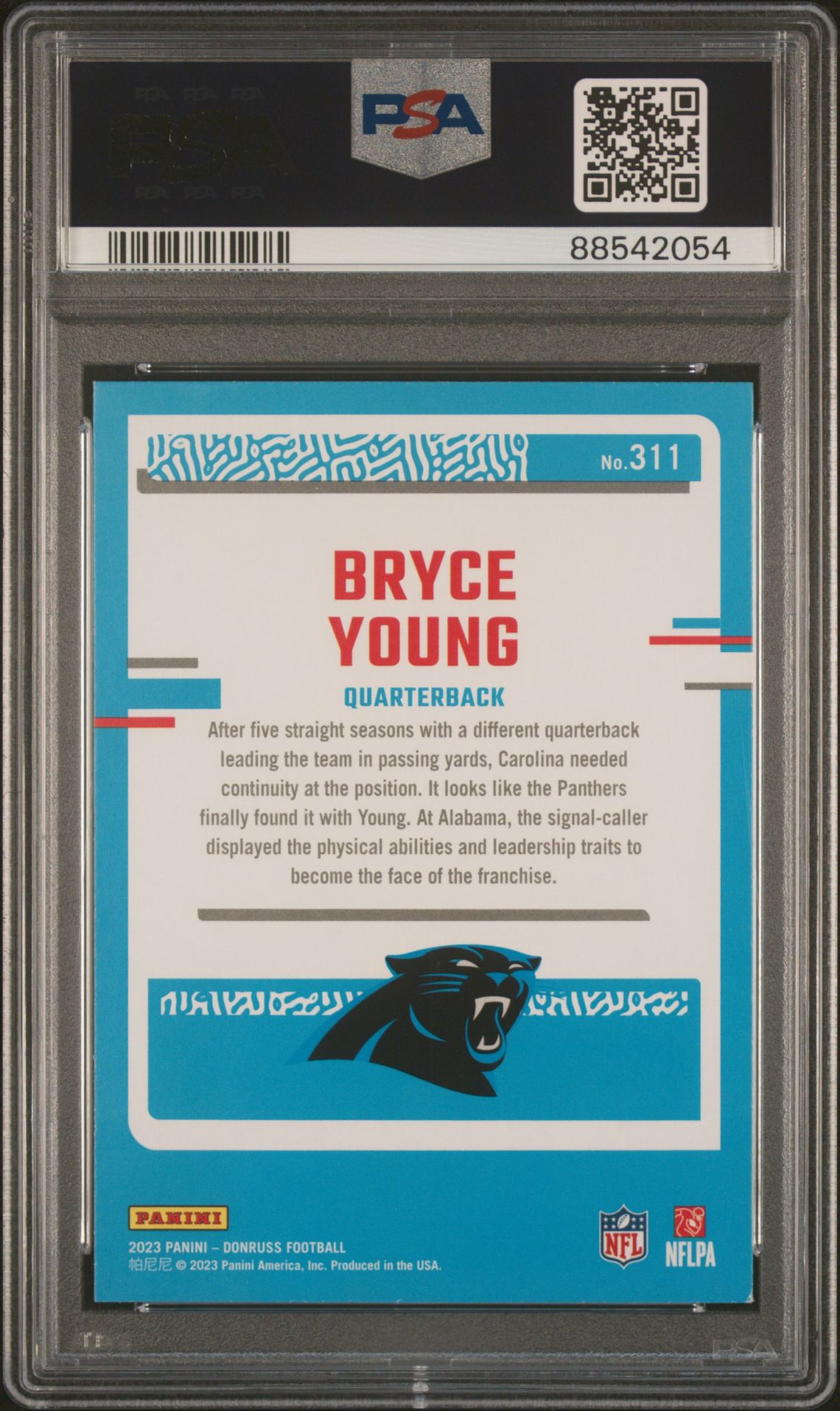 2023 Panini Donruss Bryce Young #311 (Press Proof Green) Nm-Mt 8 back