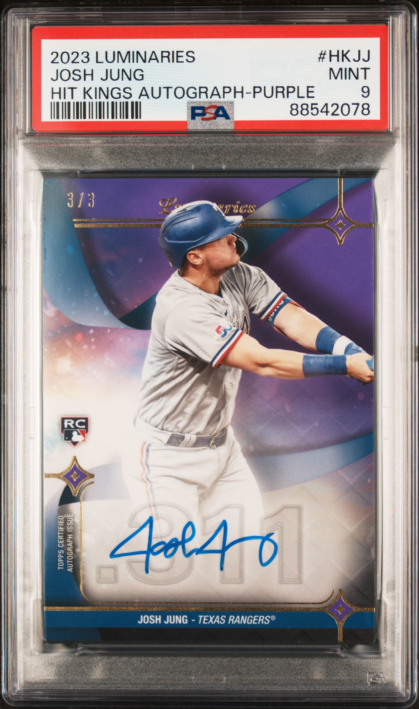 2023 Topps Luminaries Hit Kings Autograph Josh Jung #Hkjj (Hit Kings Autograph-Purple) Mint 9 back