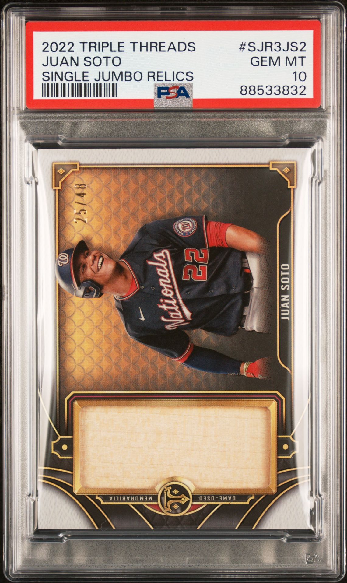 2022 TOPPS TRIPLE THREADS SINGLE JUMBO RELICS #SJR3JS2 Juan Soto front